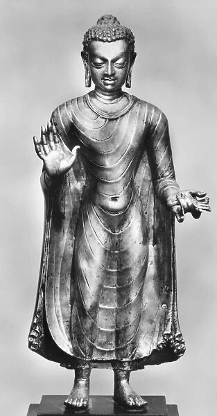 (c563-c483 B. C. ). Indian philosopher, founder of Buddhism. Standing bronze figure of Buddha, probably from Northern India (now Nepal), Gupta period, c6th century. Height: 18. 5 inches