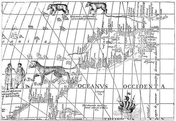 CABOT: NEW WORLD MAP, 1544. Detail from Sebastian Cabots 1544 map of the New World