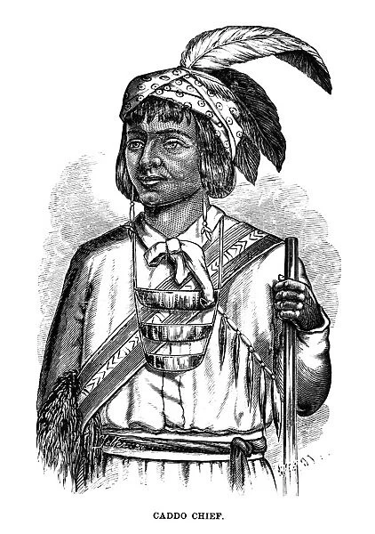 CADDO CHIEF, 1879. A Caddo Native American chief. Wood engraving, American, 1879