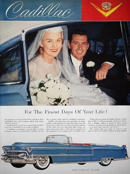 CADILLAC AD, 1955. Cadillac for the Finest Days of Your Life! American magazine advertisement for Cadillac automobiles, 1955