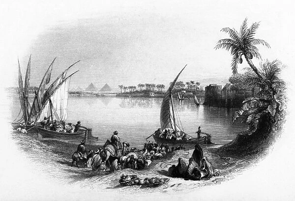 CAIRO: FERRY. Ferry landing on the Nile River in the Old Cairo section of Cairo, Egypt. Line engraving, English, 1849