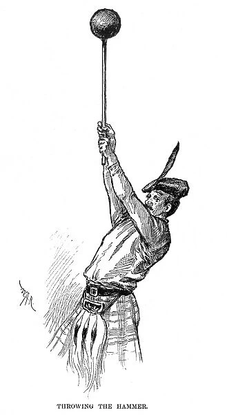 CALEDONIAN GAMES, 1890. An athlete throwing the hammer, at the International Caledonian Games