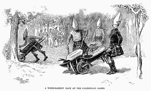 CALEDONIAN GAMES, 1890. A wheelbarrow race at the International Caledonian Games
