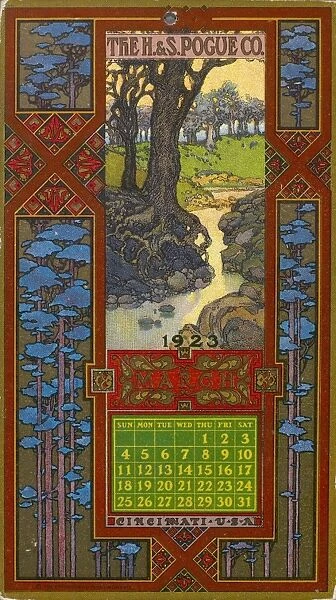 CALENDAR, 1923. Advertising calendar card for March 1923