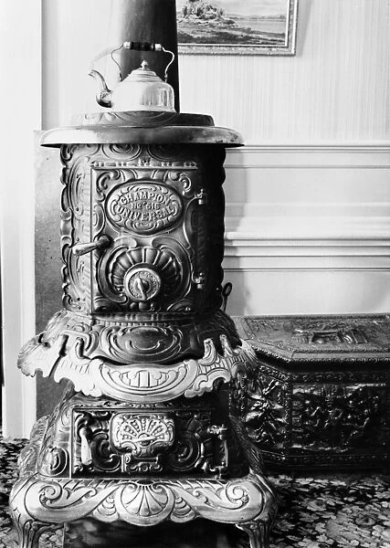 CALIFORNIA: BODIE, 1962. The stove in the Miners Union Hall building in the ghost town of Bodie