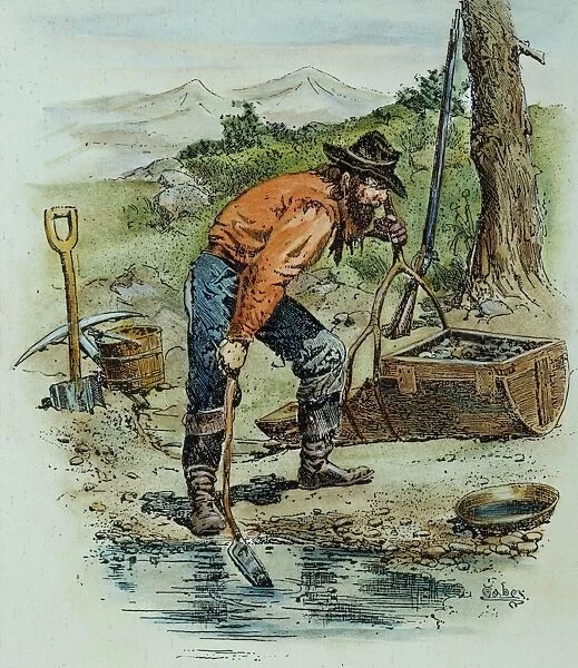 CALIFORNIA GOLDMINER, 1850. Contemporary colored engraving