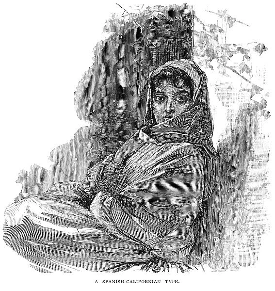 CALIFORNIA: HISPANIC WOMAN. A woman of Spanish California. Wood engraving, 19th century