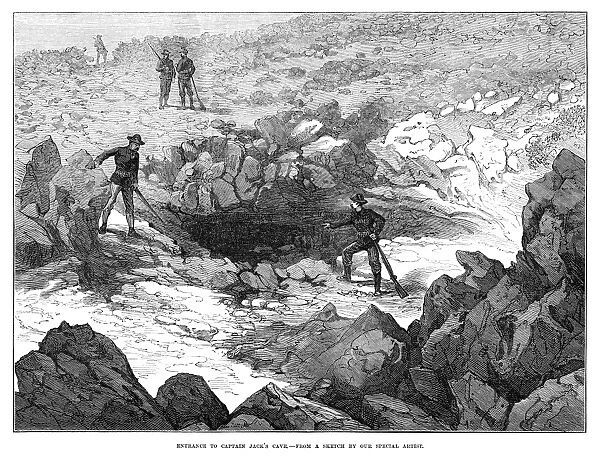 CALIFORNIA: MODOC WAR, 1873. U. S. Army soldiers discovering the entrance to the