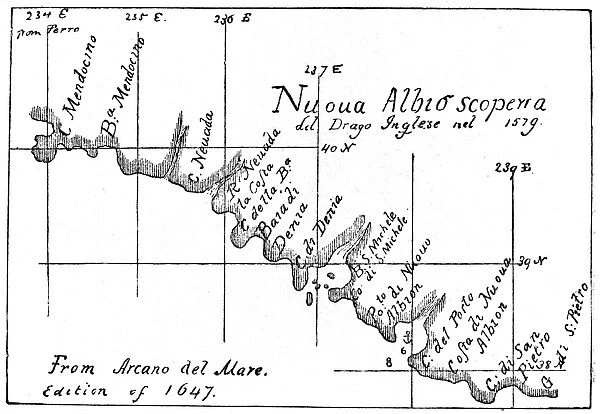 CALIFORNIA: NEW ALBION MAP. Map of the California coastline near the port of New Albion