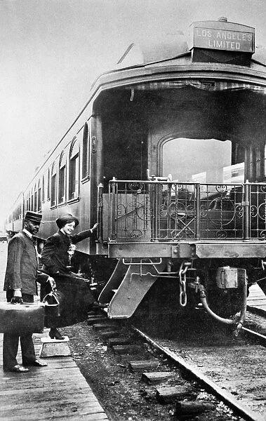 CALIFORNIA: RAILROAD. Boarding the Los Angeles Limited at an unidentified stop in California, c1910