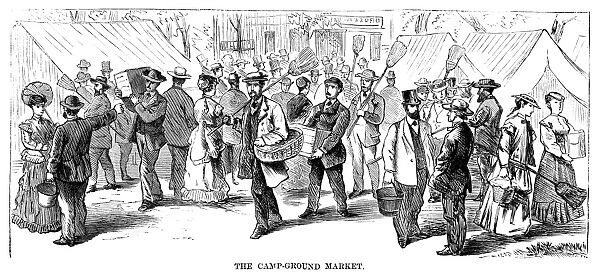 CAMP MEETING, 1869. The campground market at the national Methodist camp meeting