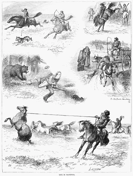 CANADA: MANITOBA, 1877. Scenes of life for frontiersmen in Manitoba, Canada. Engraving