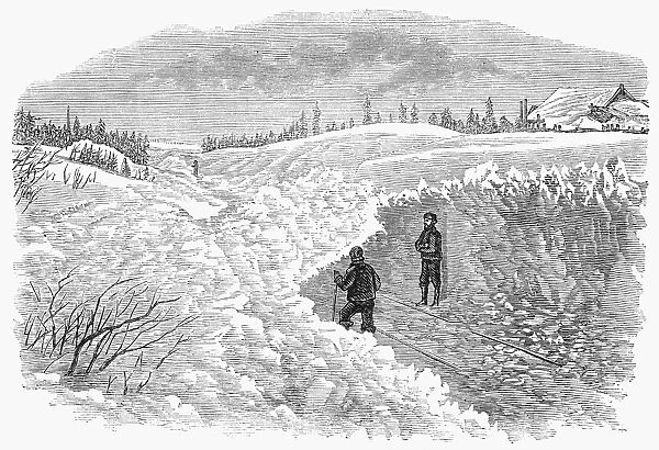 CANADA: SNOW ON RAILS, 1870. Attempting to manually clear the tracks of the Grand Trunk Railway, connecting Montreal and Toronto. Wood engraving, English, 1870