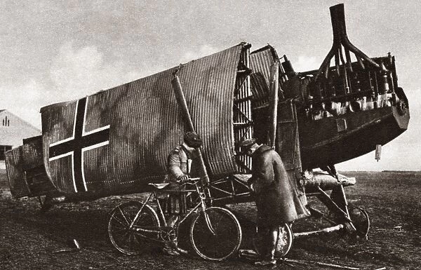 Canadian soldiers inspect the armored sides of an all steel German plane. Photograph, c1918