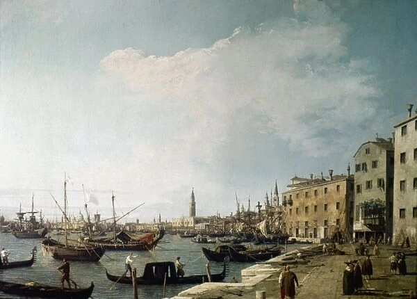 CANALETTO: VENICE. The bank of the Schiavoni looking west. Canvas