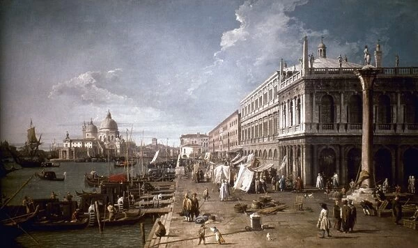 CANALETTO: VENICE. The pier with the library and the column of San Theodoro. Oil on canvas