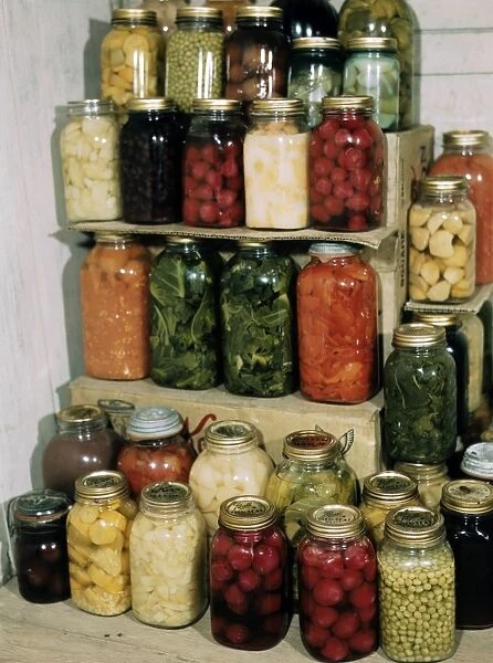 CANNED FOOD, c1943. Jars of home-canned foods. Photograph, c1943