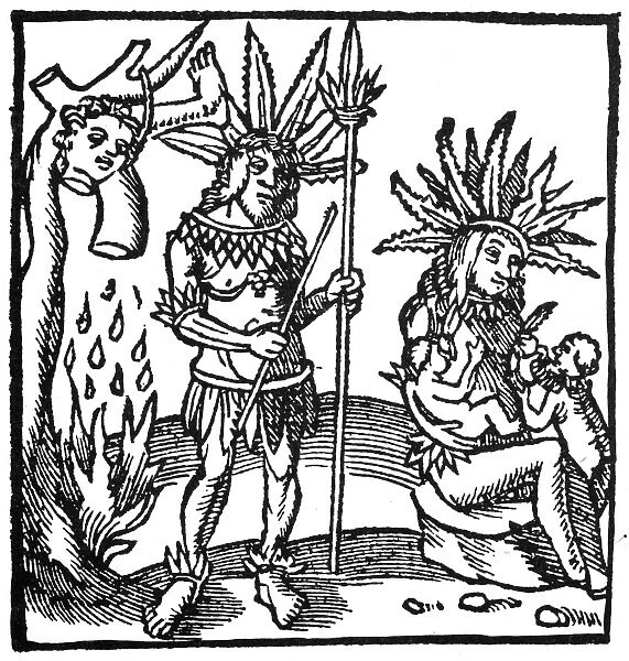 CANNIBALS. Cannibals in the New World. Woodcut from Of the landes and of ye people