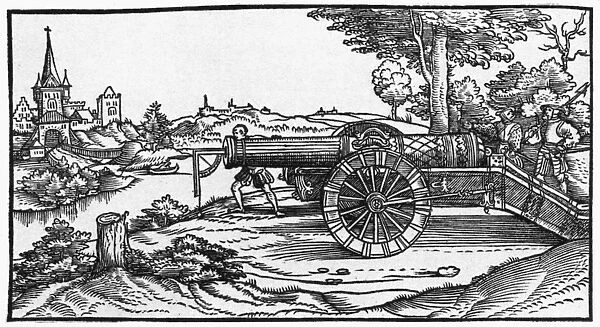 CANNON, 1547. Angling a cannon. Woodcut from a German manual of civil and military engineering