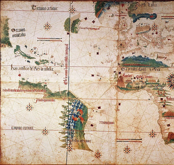 CANTINO WORLD MAP, 1502. Western half of the Cantino map of the world