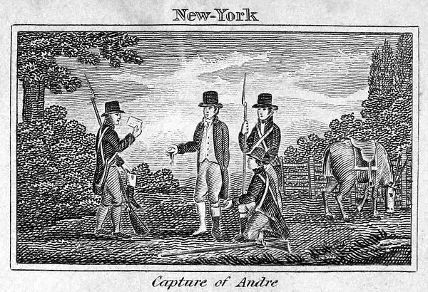 The capture of Major John Andre in 1780. Wood engraving, American, 1827