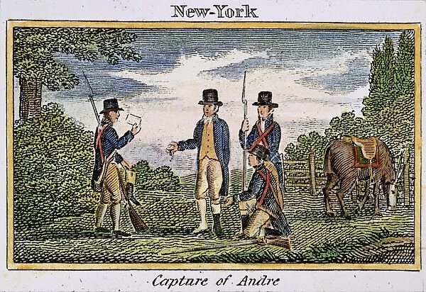 The capture of Major John Andre in 1780. Wood engraving, American, 1827