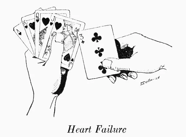 CARD PLAYING. Heart Failure. American magazine illustration, 1924