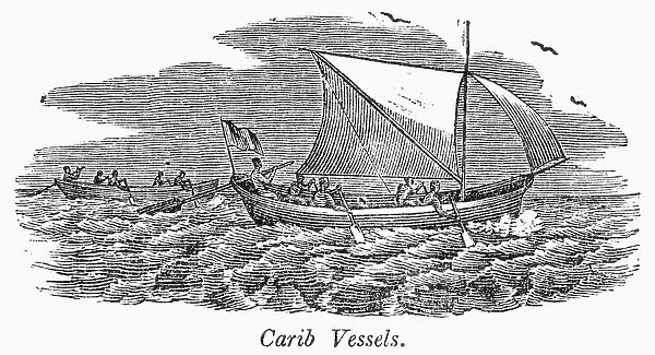 CARIBS: BOAT. A Carib vessel. Line engraving, 19th century