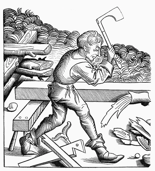 CARPENTER, 15th CENTURY. Fragment of a woodcut from the 15th century, after a drawing