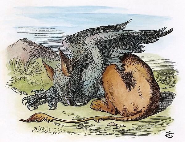 CARROLL: ALICE, 1865. The Queen leads Alice to the Gryphon, who is lying fast asleep in the sun