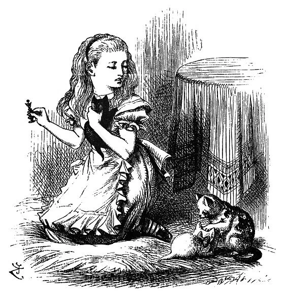 CARROLL: LOOKING GLASS. Alice playing with the chess queens and her kittens. Wood engraving after Sir John Tenniel for the first edition of Lewis Carrolls Through the Looking Glass, 1872