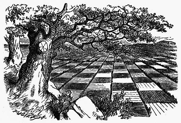 CARROLL: LOOKING GLASS. The chess-board land. Wood engraving after Sir John Tenniel from the first edition of Lewis Carrolls Through the Looking Glass, 1872