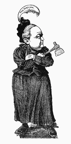 CARRY NATION (1846-1911). Nee Moore. American temperance agitator. Caricature drawing