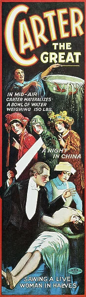 CARTER: POSTER, 1936. American poster of Charles Joseph Carter ( Carter the Great ) sawing a woman in half