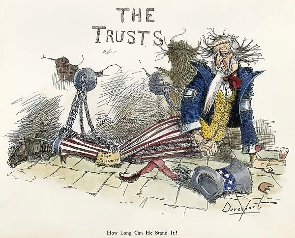 CARTOON: ANTI-TRUST, 1897. How long can he stand it? Cartoon by Homer Davenport, 1897