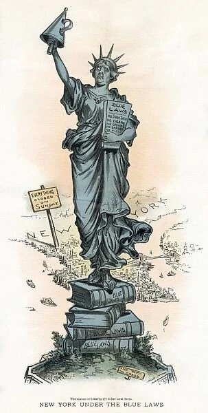 CARTOON: BLUE LAWS, 1895. New York Under the Blue Laws. Cartoon, American, 1895