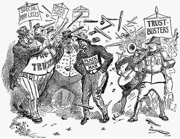Cartoon, c1906, from the New York Herald, depicting the plain businessman as the usual victim in President Theodore Roosevelts campaign against the trusts