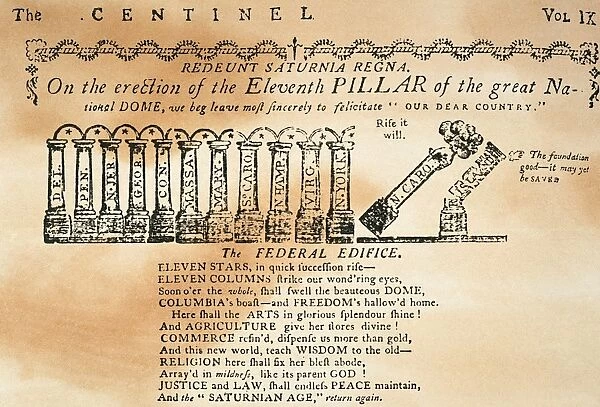 CARTOON: CONSTITUTION. Cartoon from the Massachusetts Centinel published shortly after New York ratified the Federal Constitution on 26 July 1788