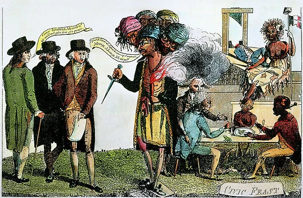 CARTOON: FRENCH WAR, 1798. Cinque-Tetes or the Paris Monster: an American cartoon of 1798 on the XYZ Affair; the five-man Directory ruling France demands money at daggers point from the