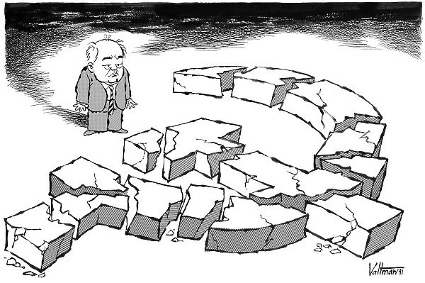 CARTOON: GORBACHEV, 1991. Cartoon comment on the fragmentation of the Soviet Union