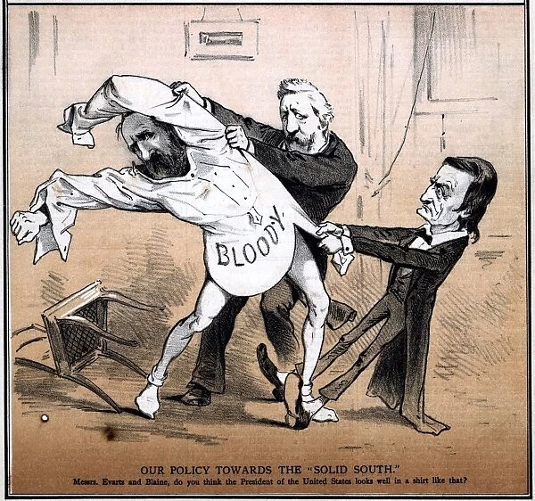 CARTOON: HAYES, 1878. Our Policy Towards the Solid South. Cartoon showing James Blaine