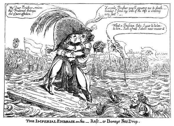 CARTOON: NAPOLEON, c1807. The Imperial Embrace on the Raft or Boneys New Drop
