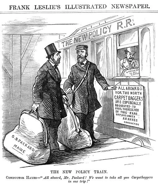 A cartoon from a northern American newspaper of 1877 commenting on the end of Reconstruction after President Rutherford B. Hayes withdrawal of federal troops from the South