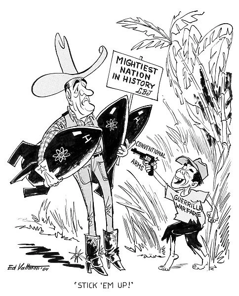CARTOON: VIETNAM WAR, 1964. Stick em up! Cartoon comment on the difficulties