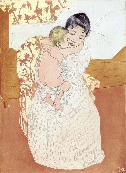 CASSATT: CARESS, 1891. Maternal Caress. Drypoint and aquatint by Mary Cassatt, 1891