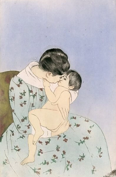 CASSATT: MOTHER, 1891. Mothers Kiss. Drypoint and aquatint by Mary Cassatt, 1891