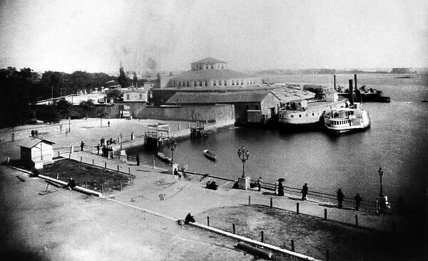 CASTLE GARDEN, c1880. A view of Battery Landing, at the southern tip of Manhattan