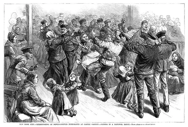CASTLE GARDEN: DANCE, 1882. Newly arrived immigrants celebrating and dancing at