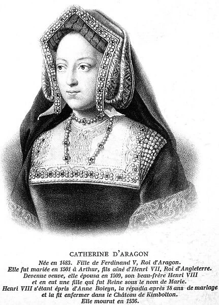 CATHERINE OF ARAGON (1485-1536). First wife of King Henry VIII of England. Lithograph