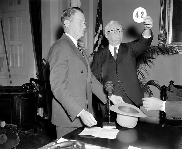 CENSUS DRAWING, 1937. American Vice President John Nance Garner selecting at random